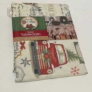 Holiday cottage collection red truck and tree 60” round table cloth